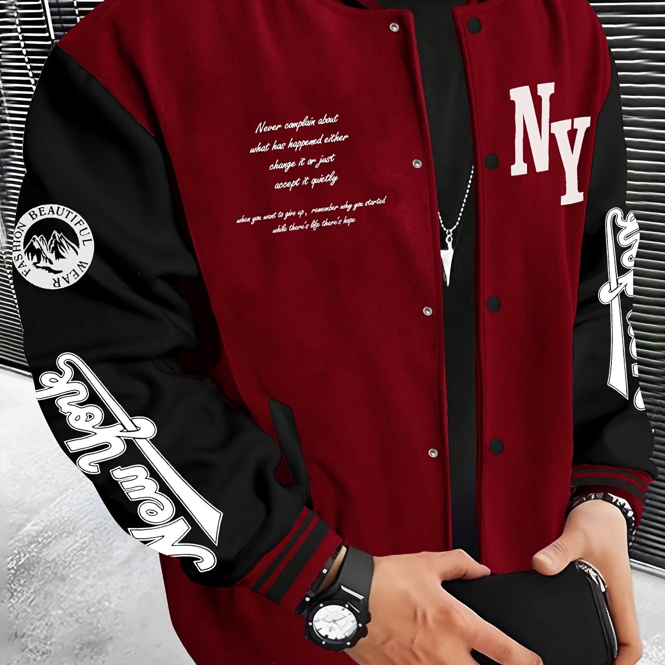 Men’s Vintage Varsity Jacket – Red & Black NY Baseball Coat
