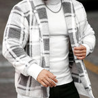 Men’s Plush Checkered Jacket – Black & Yellow Soft Thermal Fall/Winter Coat