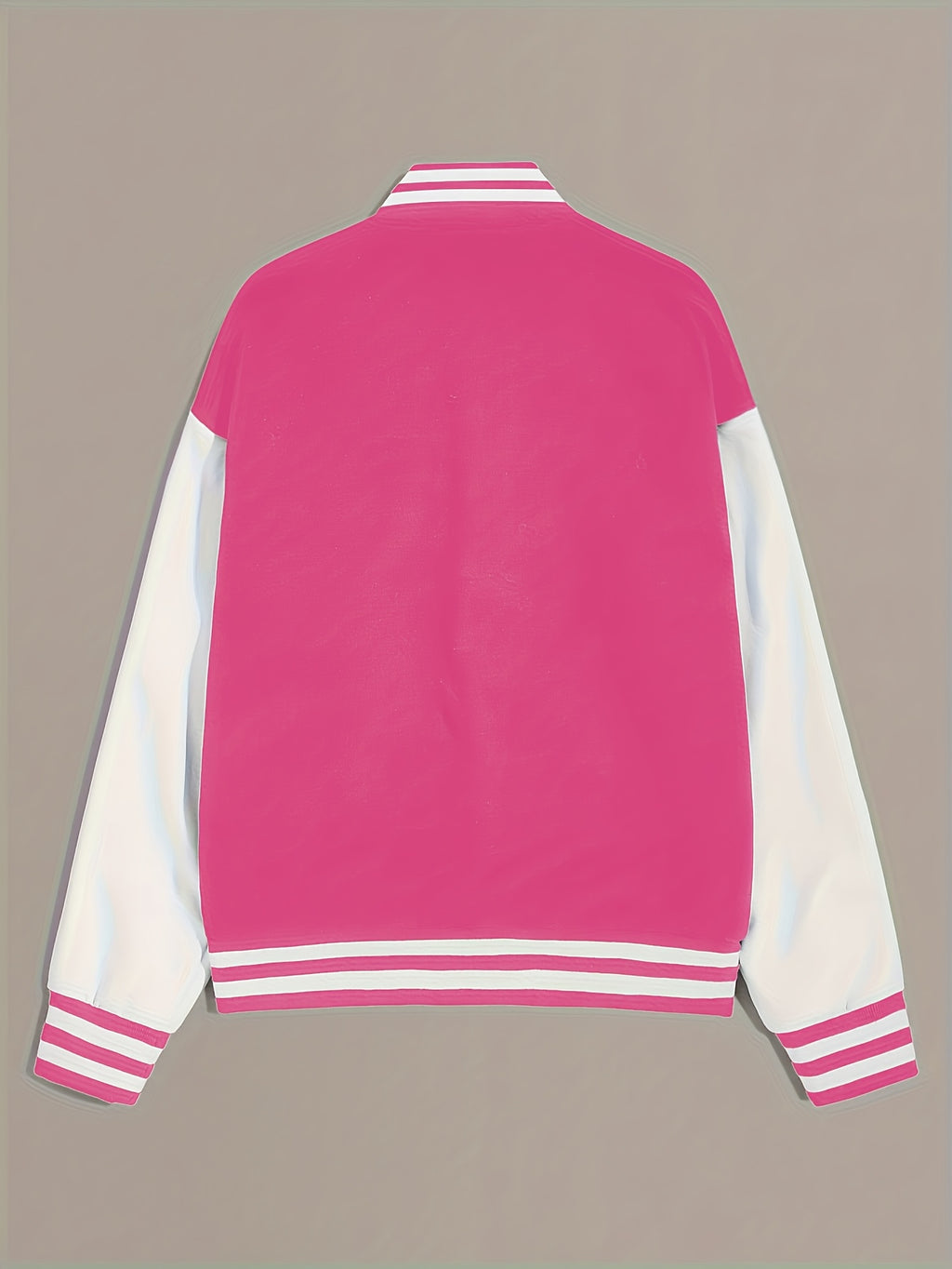 Women’s Black & Beige Letter A Baseball Jacket – Button-Up, Functional Pockets, Fall/Winter Outerwear