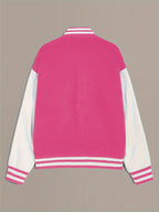 Women’s Black & Beige Letter A Baseball Jacket – Button-Up, Functional Pockets, Fall/Winter Outerwear