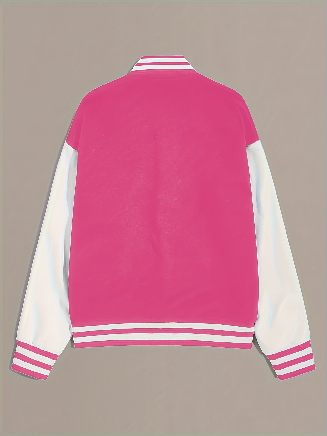 Women’s Black & Beige Letter A Baseball Jacket – Button-Up, Functional Pockets, Fall/Winter Outerwear