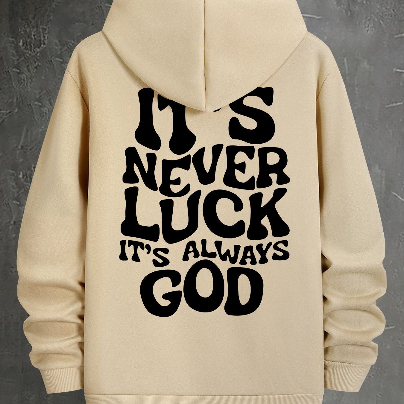 Men’s Navy Graphic Hoodie – “It’s Never Luck, It’s Always God” Geometric Pullover