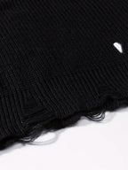 Unisex Distressed Sweater – Frayed Hem & Sleeves Loose Knit Street Pullover
