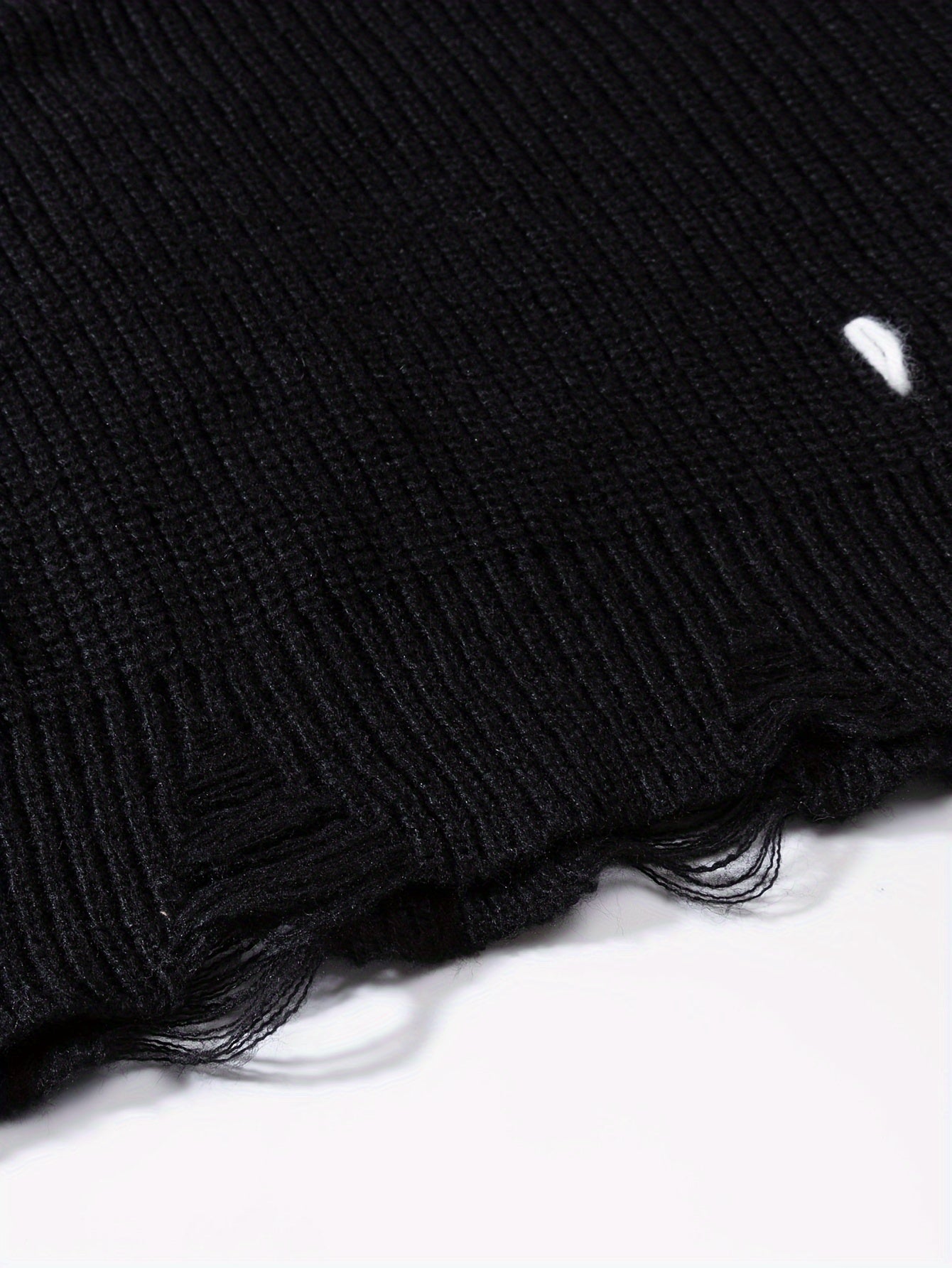 Unisex Distressed Sweater – Frayed Hem & Sleeves Loose Knit Street Pullover