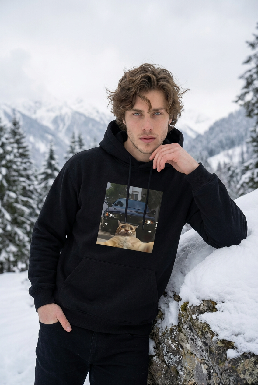 "BESTSELLER" Unisex Loose Fit Cat Graphic Hoodie – Cotton-Blend Streetwear Pullover