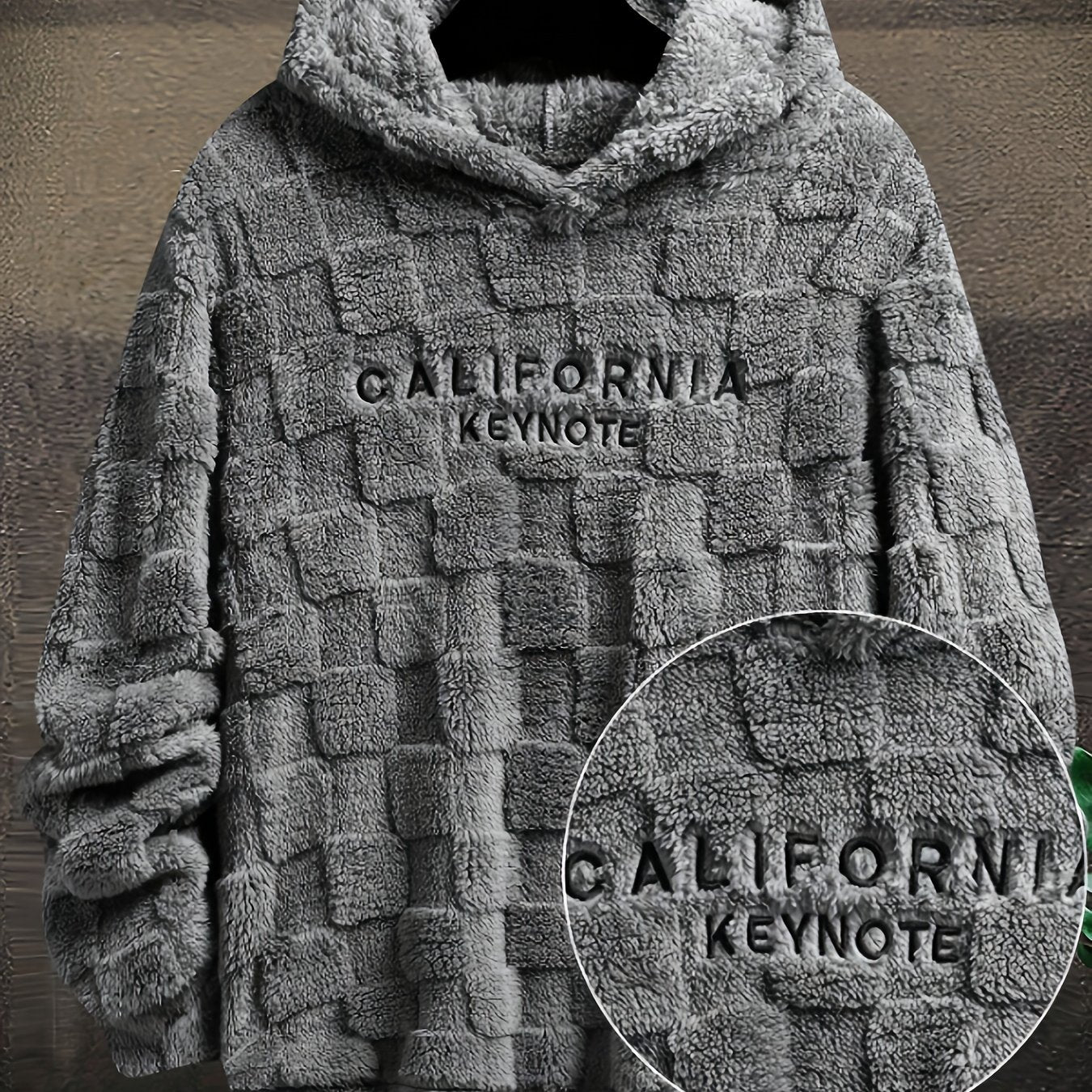 Men’s California Lettering Hoodie – Plush Fleece Jacquard Knit Winter Pullover