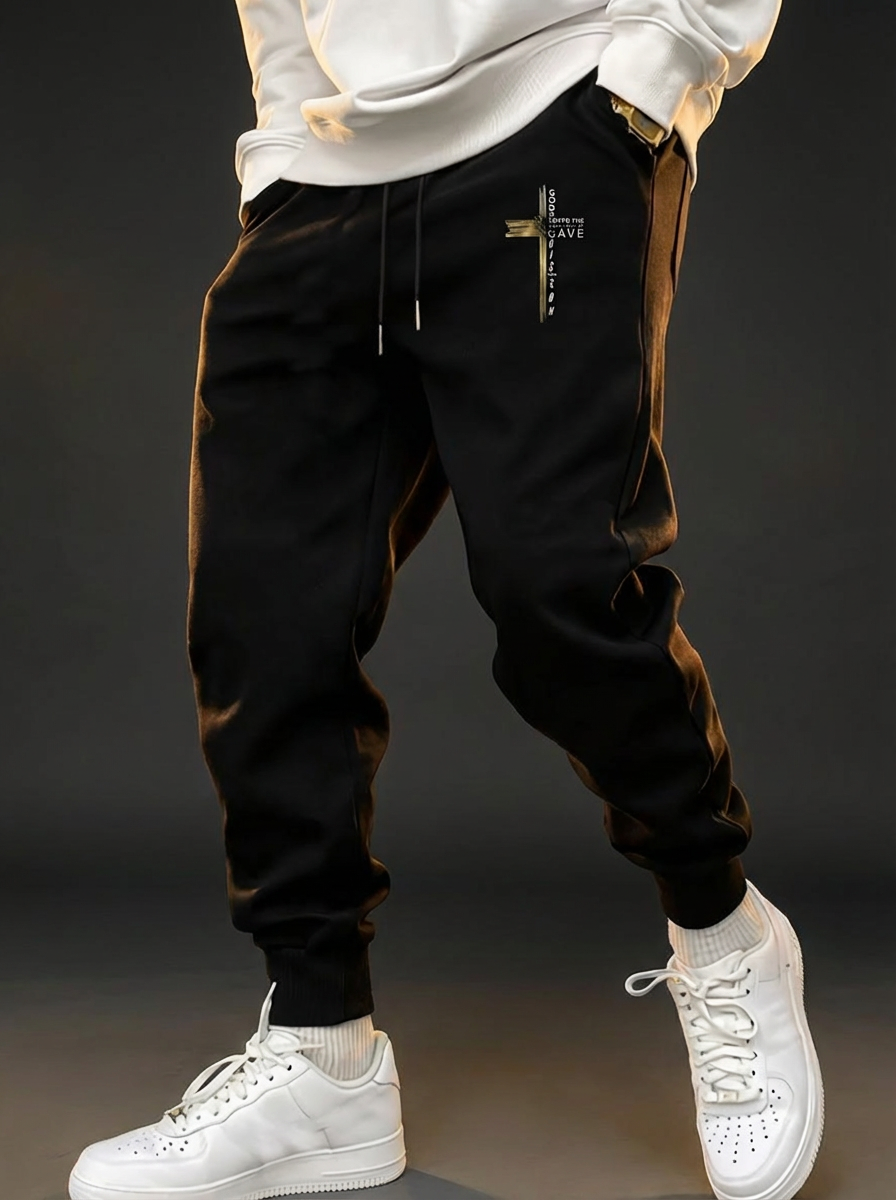 Men’s Jesus Graphic Joggers – Elastic Waist Streetwear Sweatpants