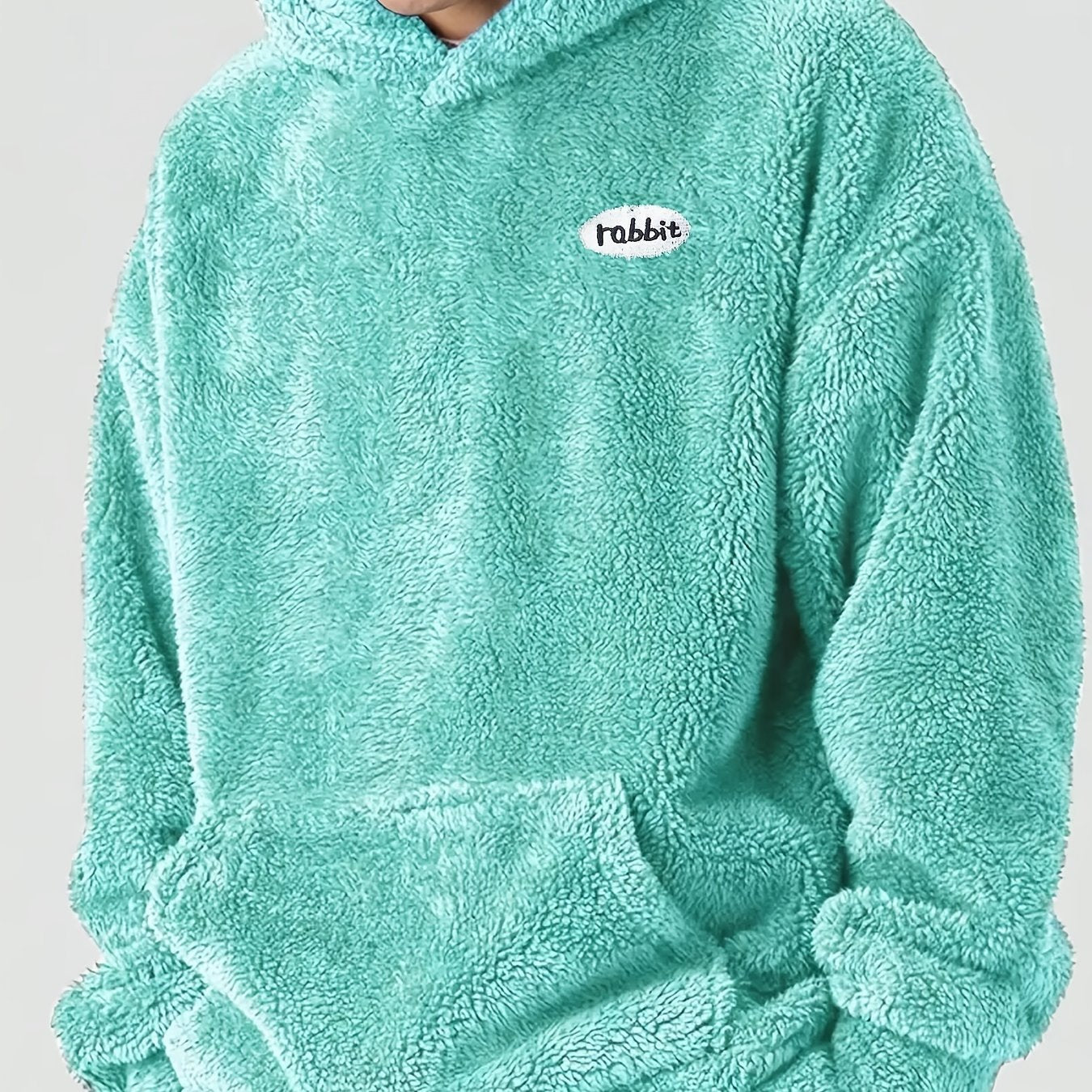 Men’s Oversized Plush Hoodie – Warm Fleece Pullover with Large Pocket