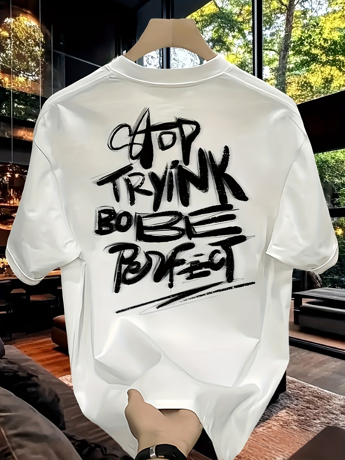 Men’s Heavyweight Graphic Tee – Bold Letter Print, Loose Fit Streetwear