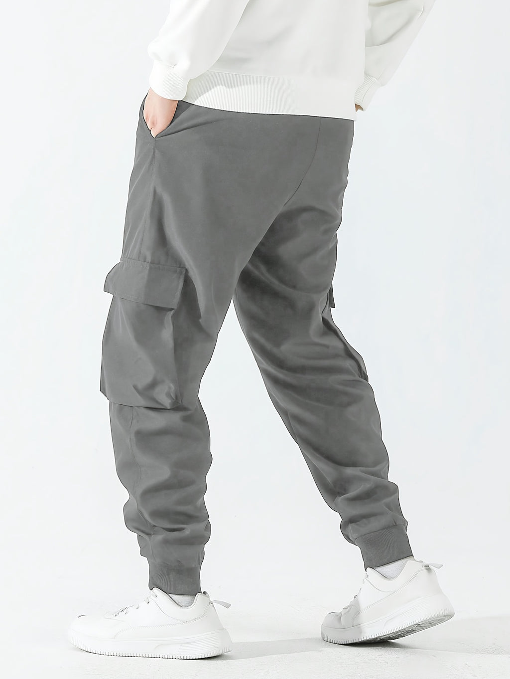 Men’s Street Style Oversized Footed Cargo Pants – Drawstring Waist, Spring/Fall Comfort