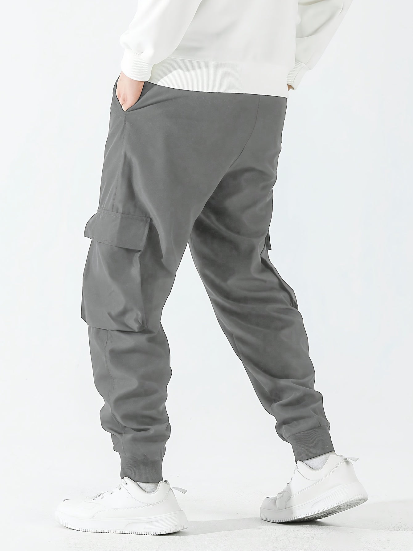Men’s Street Style Oversized Footed Cargo Pants – Drawstring Waist, Spring/Fall Comfort