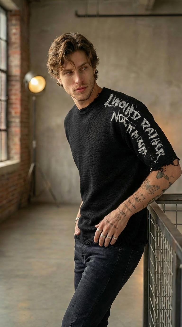 Men’s Drop-Shoulder Streetwear Tee – Bold Letter Graphic Print