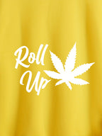 Plus Size Men’s Leaf & Roll Up Print Hoodie + Sweatpants Set