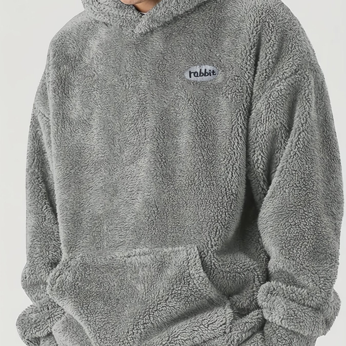 Men’s Oversized Plush Hoodie – Warm Fleece Pullover with Large Pocket