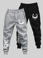 Men’s Joyful Face Graffiti Print 2-Piece Set – Casual Streetwear Long Pants & Top