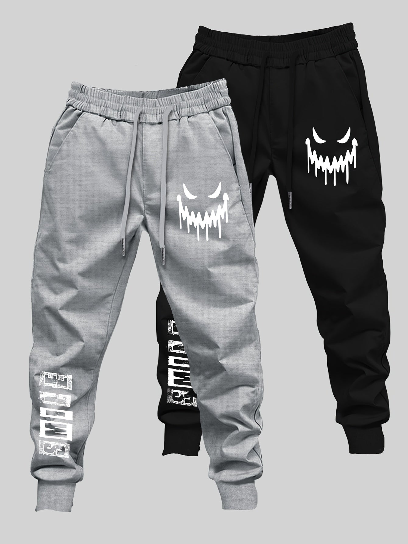 Men’s Joyful Face Graffiti Print 2-Piece Set – Casual Streetwear Long Pants & Top