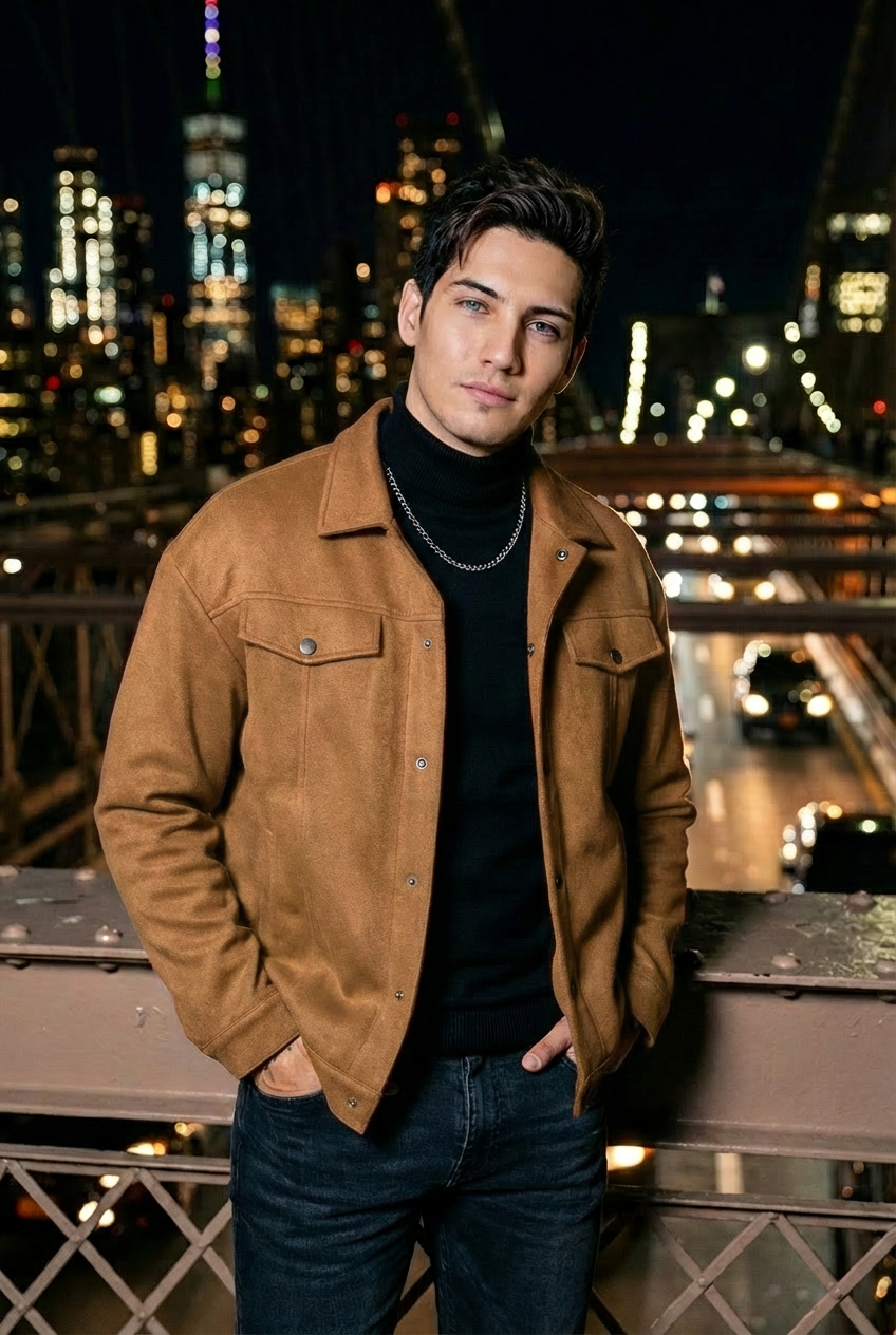 Men’s Slim-Fit Korean Lapel Jacket – Solid Color Spring/Fall Coat