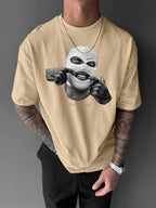 Men’s Loose Fit Graphic T-Shirt – Purple Knife & Smiling Face Print