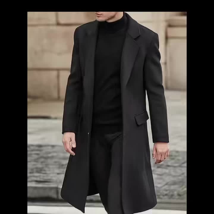 Men’s Long Warm Dragon & Phoenix Trench Coat – Classic Autumn/Winter Outerwear