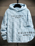 Men’s California Lettering Hoodie – Plush Fleece Jacquard Knit Winter Pullover
