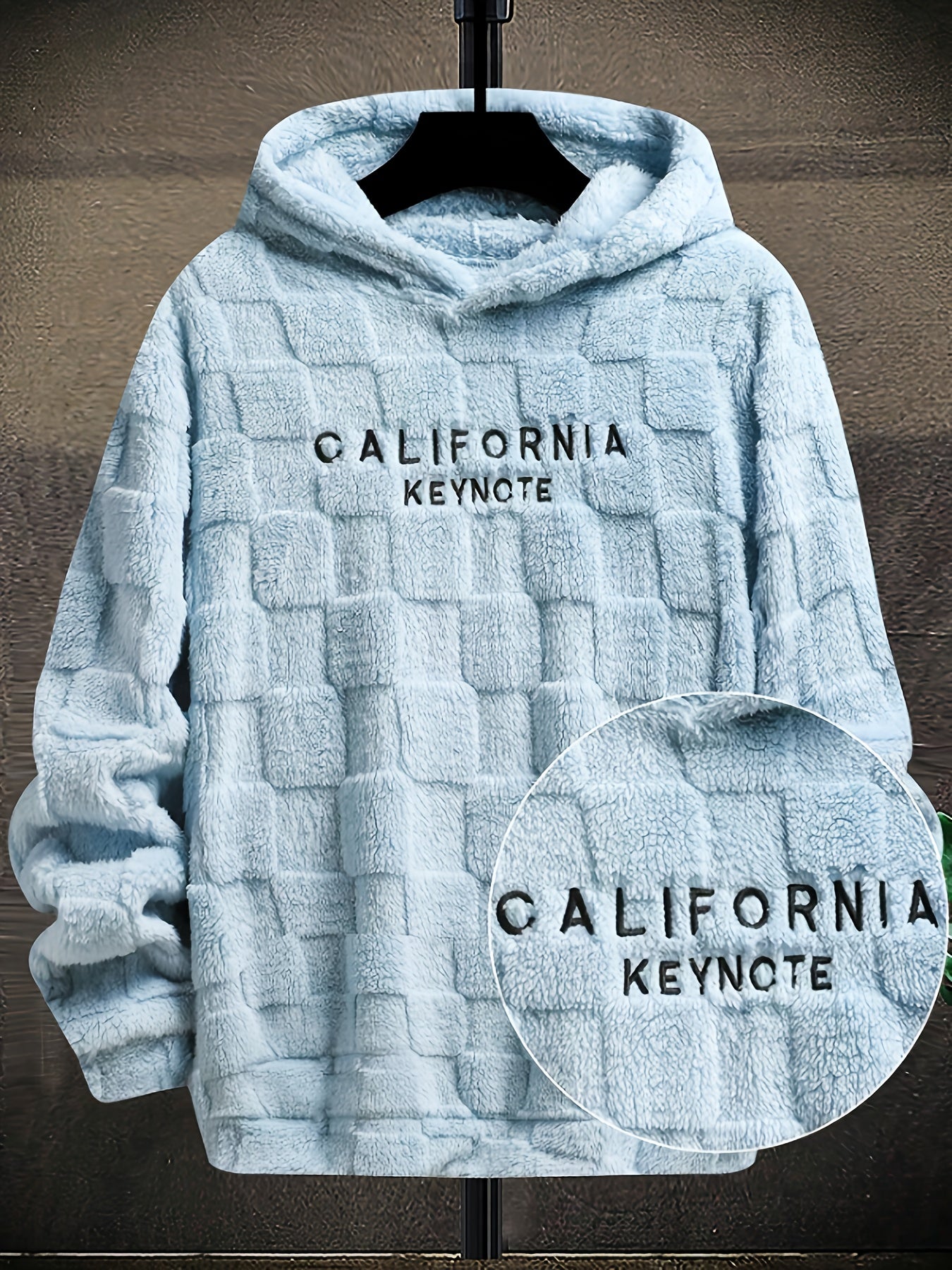 Men’s California Lettering Hoodie – Plush Fleece Jacquard Knit Winter Pullover
