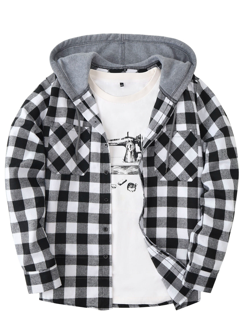 Men’s Plaid Hooded Jacket – Button-Front Checkered Fall/Winter Shirt Coat