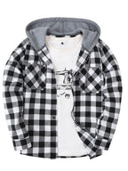 Men’s Plaid Hooded Jacket – Button-Front Checkered Fall/Winter Shirt Coat