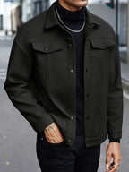 Men’s Classic Black Bomber Jacket – Loose Fit Button-Up Fall/Winter Outerwear
