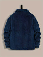 Men’s Plush Winter Coat – Grey Soft Collar Jacket with Single-Breasted Buttons