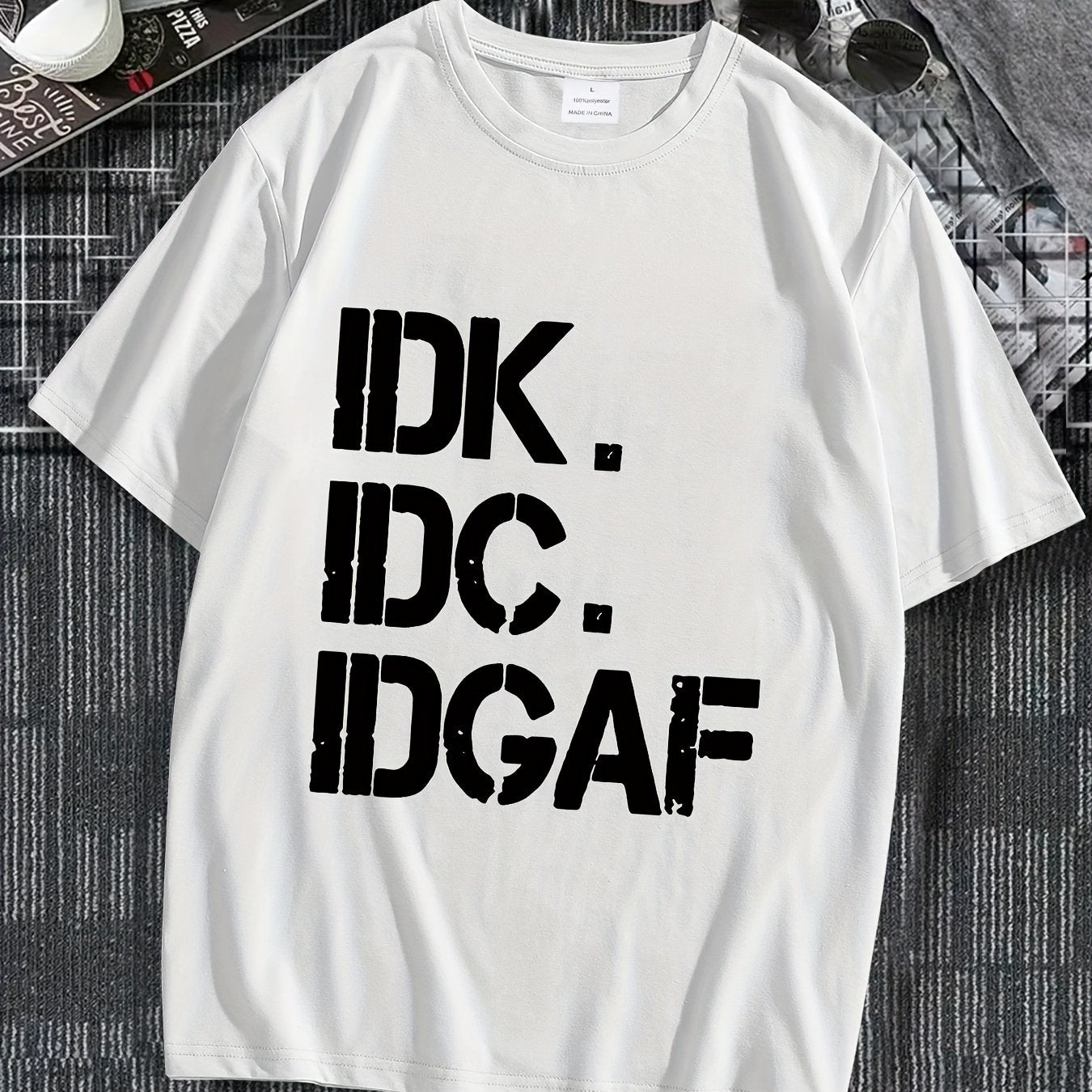 Men’s IDK IDC IDGAF Print T-Shirt – Casual Crew Neck Summer Tee