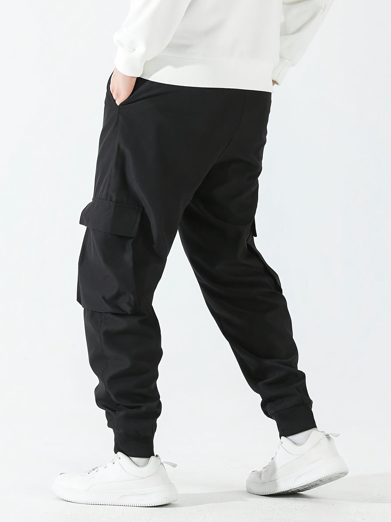 Men’s Street Style Oversized Footed Cargo Pants – Drawstring Waist, Spring/Fall Comfort