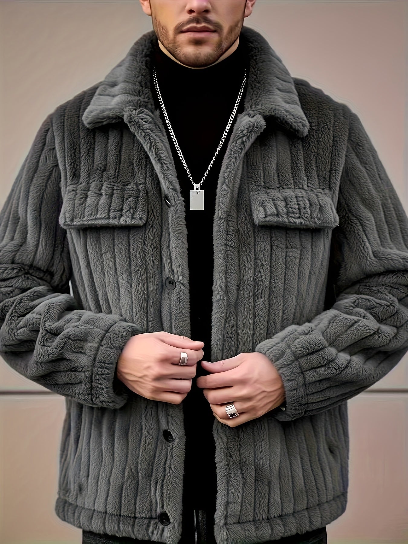 Men’s Cozy Lapel Fleece Jacket – Soft Winter Warmth
