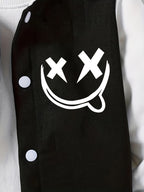 Funny Face Graphic Hoodie Jacket – Loose Fit Contrast Zip-Up Winter Outerwear