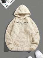 Men’s California Lettering Hoodie – Plush Fleece Jacquard Knit Winter Pullover