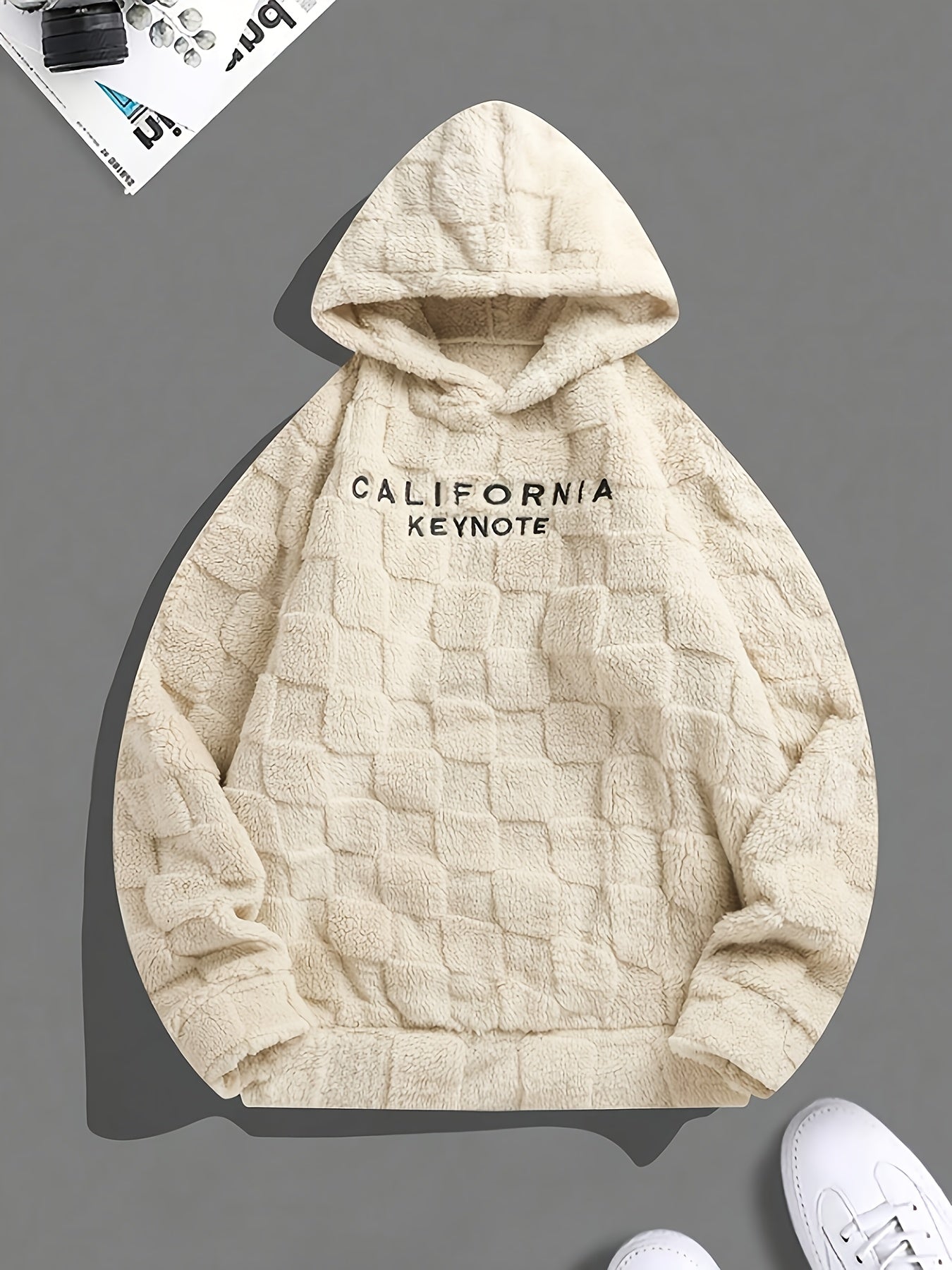 Men’s California Lettering Hoodie – Plush Fleece Jacquard Knit Winter Pullover